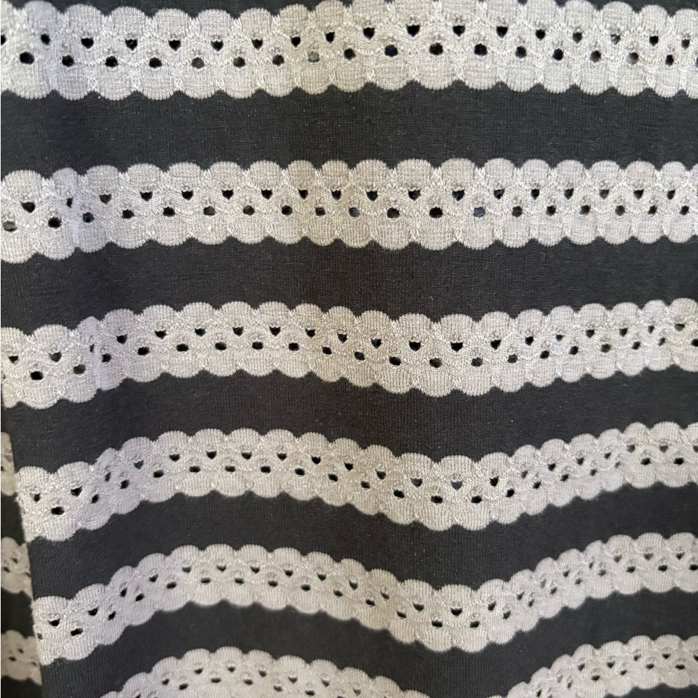 Anne Klein Black & Gray Perforated Striped Long Sleeve Top - Picture 3 of 8